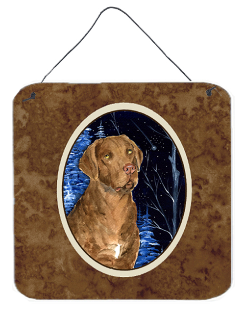6 x 6 in. Starry Night Chesapeake Bay Retriever Aluminium Metal Wall or Door Hanging Prints
