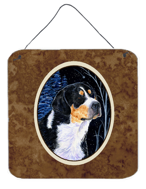 6 x 6 in. Starry Night Bernese Mountain Dog Aluminium Metal Wall or Door Hanging Prints