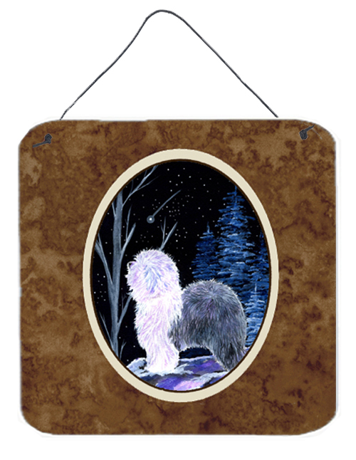 6 x 6 in. Starry Night Old English Sheepdog Aluminium Metal Wall or Door Hanging Prints