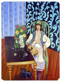 8 x 9.5 in. Lady with her Pug Mouse Pad, Hot Pad or Trivet