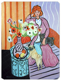 8 x 9.5 in. Lady with her Pug Mouse Pad- Hot Pad or Trivet