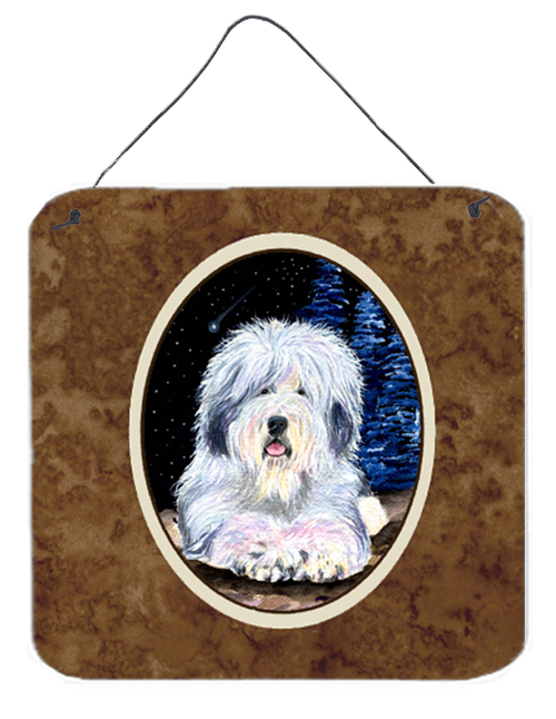 6 x 6 in. Starry Night Old English Sheepdog Aluminium Metal Wall or Door Hanging Prints