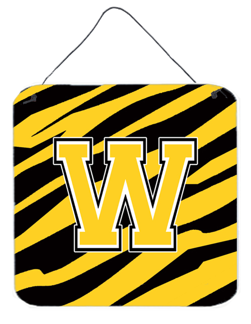 CJ1026-WDS66 6 x 6 in. Letter W Initial Tiger Stripe - Black Gold Aluminium Metal Wall or Door Hanging Prints
