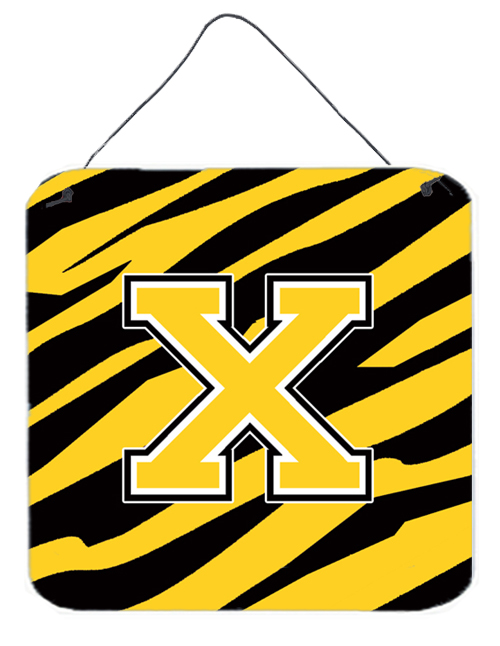 CJ1026-XDS66 6 x 6 in. Letter X Initial Tiger Stripe - Black Gold Aluminium Metal Wall or Door Hanging Prints