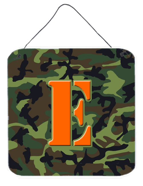 6 x 6 in. Letter E Initial Monogram - Camo Green Aluminium Metal Wall or Door Hanging Prints