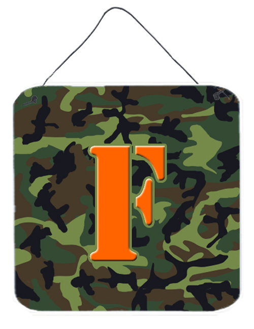 CJ1030-FDS66 6 x 6 in. Letter F Initial Monogram - Camo Green Aluminium Metal Wall or Door Hanging Prints