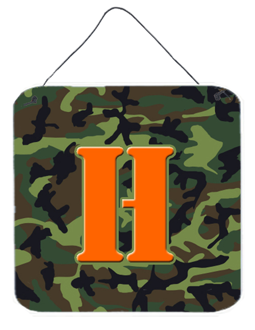 CJ1030-HDS66 6 x 6 in. Letter H Initial Monogram - Camo Green Aluminium Metal Wall or Door Hanging Prints