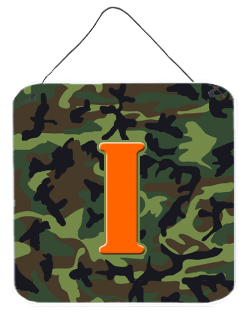 CJ1030-IDS66 6 x 6 in. Letter I Initial Monogram - Camo Green Aluminium Metal Wall or Door Hanging Prints