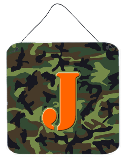 CJ1030-JDS66 6 x 6 in. Letter J Initial Monogram - Camo Green Aluminium Metal Wall or Door Hanging Prints