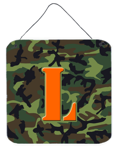 CJ1030-LDS66 6 x 6 in. Letter L Initial Monogram - Camo Green Aluminium Metal Wall or Door Hanging Prints
