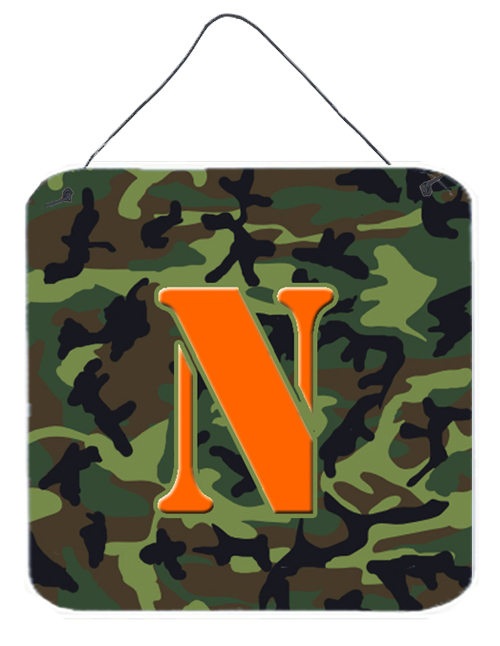 CJ1030-NDS66 6 x 6 in. Letter N Initial Monogram - Camo Green Aluminium Metal Wall or Door Hanging Prints