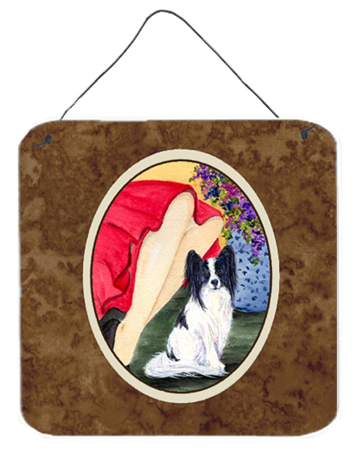 6 x 6 in. Lady with her Papillon Aluminium Metal Wall or Door Hanging Prints