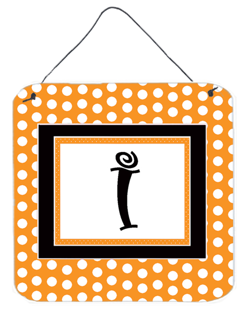 6 x 6 in. Letter I Initial Monogram - Orange Polkadots Aluminium Metal Wall or Door Hanging Prints