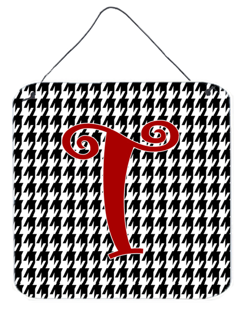CJ1035-TDS66 6 x 6 in. Letter T Initial Monogram - Houndstooth Black Aluminium Metal Wall or Door Hanging Prints