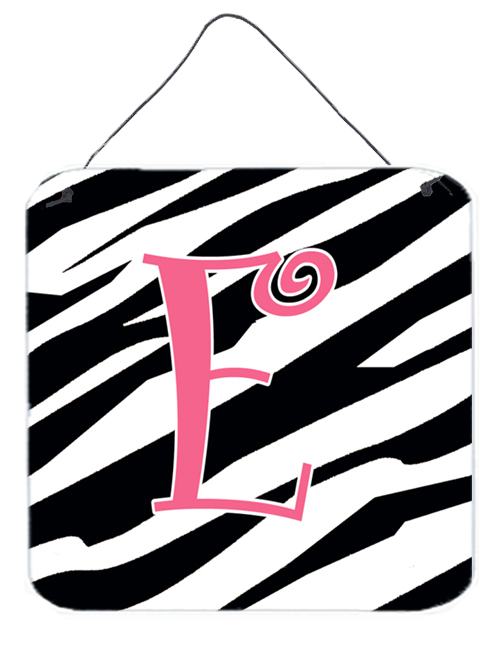CJ1037-EDS66 6 x 6 in. Letter E Initial Zebra Stripe and Pink Aluminium Metal Wall or Door Hanging Prints