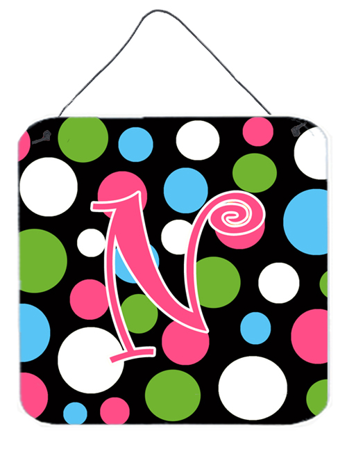 CJ1038-NDS66 6 x 6 in. Letter N Initial Monogram - Polkadots and Pink Aluminium Metal Wall or Door Hanging Prints