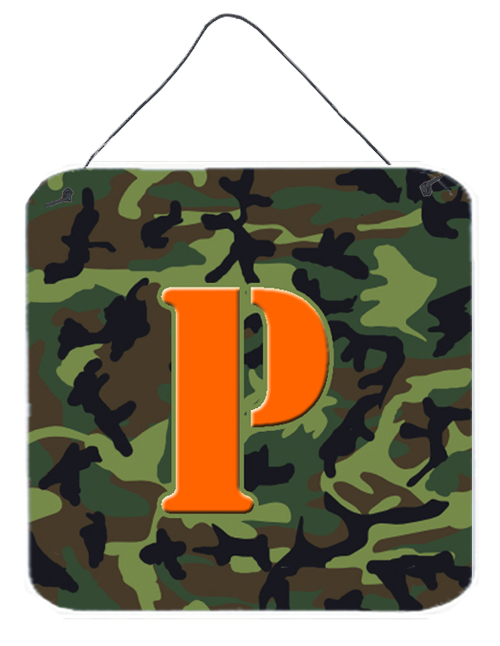 CJ1030-PDS66 6 x 6 in. Letter P Initial Monogram - Camo Green Aluminium Metal Wall or Door Hanging Prints