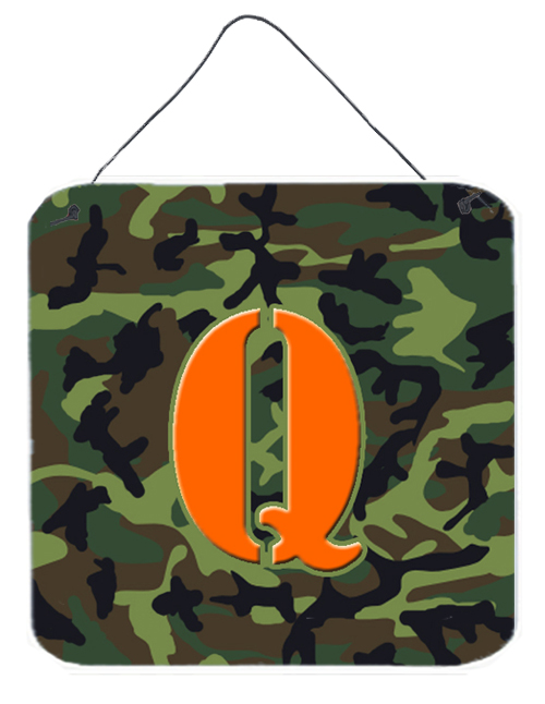 6 x 6 in. Letter Q Initial Monogram - Camo Green Aluminium Metal Wall or Door Hanging Prints