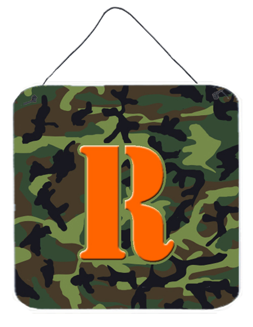 CJ1030-RDS66 6 x 6 in. Letter R Initial Monogram - Camo Green Aluminium Metal Wall or Door Hanging Prints