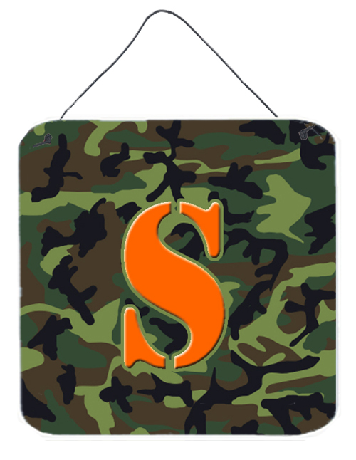 6 x 6 in. Letter S Initial Monogram - Camo Green Aluminium Metal Wall or Door Hanging Prints