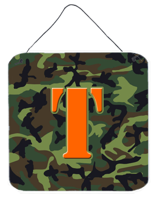 CJ1030-TDS66 6 x 6 in. Letter T Initial Monogram - Camo Green Aluminium Metal Wall or Door Hanging Prints