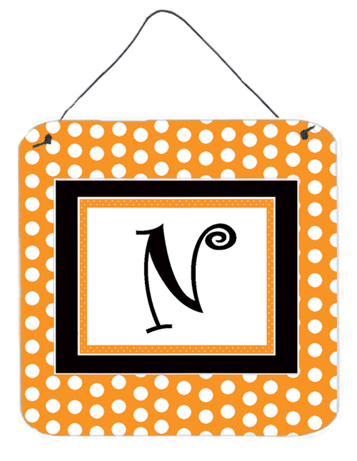 CJ1033-NDS66 6 x 6 in. Letter N Initial Monogram - Orange Polkadots Aluminium Metal Wall or Door Hanging Prints