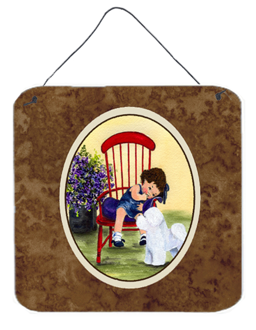 6 x 6 in. Little Girl with her Bichon Frise Aluminium Metal Wall or Door Hanging Prints