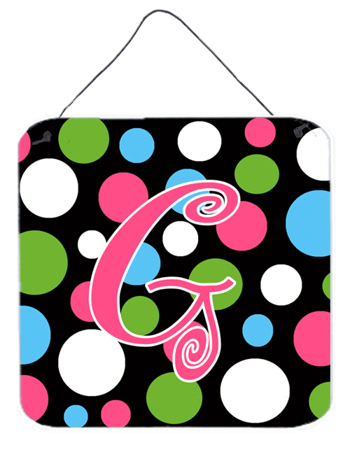 6 x 6 in. Letter G Initial Monogram - Polkadots and Pink Aluminium Metal Wall or Door Hanging Prints