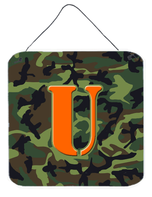 CJ1030-UDS66 6 x 6 in. Letter U Initial Monogram - Camo Green Aluminium Metal Wall or Door Hanging Prints