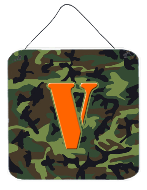 CJ1030-VDS66 6 x 6 in. Letter V Initial Monogram - Camo Green Aluminium Metal Wall or Door Hanging Prints