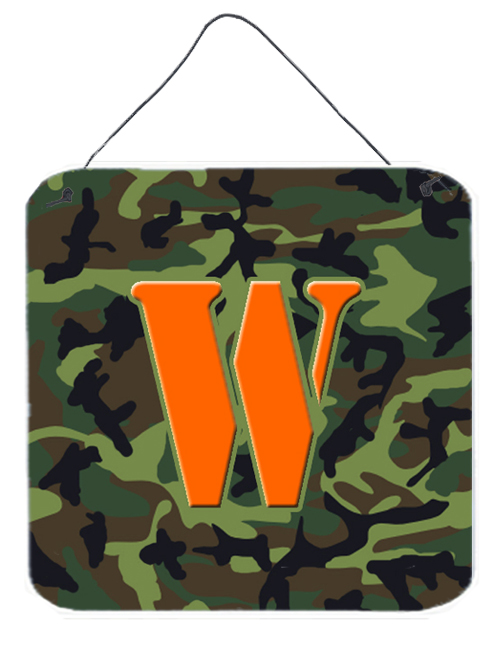 6 x 6 in. Letter W Initial Monogram - Camo Green Aluminium Metal Wall or Door Hanging Prints