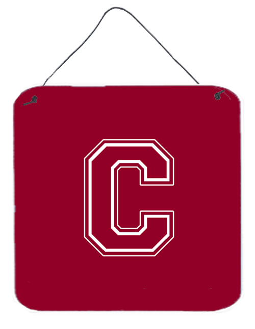 6 x 6 in. Letter C Initial Monogram - Maroon and White Aluminium Metal Wall or Door Hanging Prints