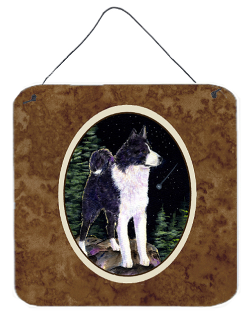 6 x 6 in. Starry Night Karelian Bear Dog Aluminium Metal Wall or Door Hanging Prints