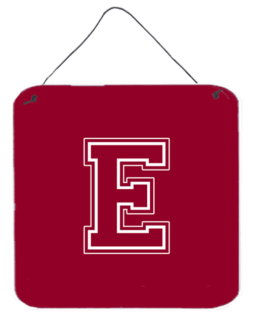 CJ1032-EDS66 6 x 6 in. Letter E Initial Monogram - Maroon and White Aluminium Metal Wall or Door Hanging Prints