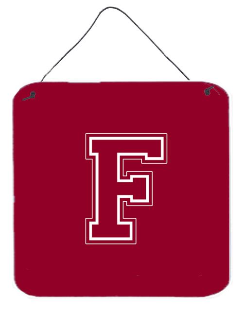 CJ1032-FDS66 6 x 6 in. Letter F Initial Monogram - Maroon and White Aluminium Metal Wall or Door Hanging Prints