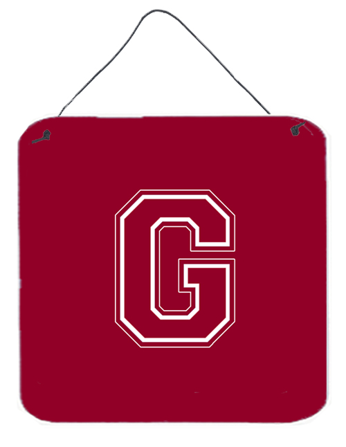 CJ1032-GDS66 6 x 6 in. Letter G Initial Monogram - Maroon and White Aluminium Metal Wall or Door Hanging Prints