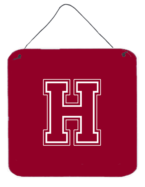 CJ1032-HDS66 6 x 6 in. Letter H Initial Monogram - Maroon and White Aluminium Metal Wall or Door Hanging Prints