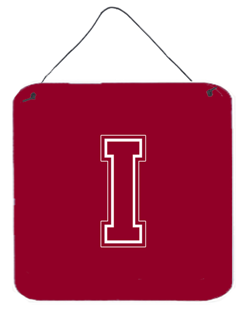 CJ1032-IDS66 6 x 6 in. Letter I Initial Monogram - Maroon and White Aluminium Metal Wall or Door Hanging Prints