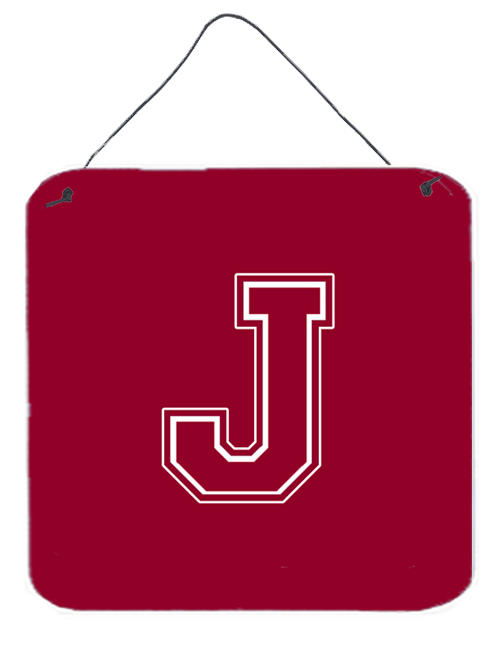 CJ1032-JDS66 6 x 6 in. Letter J Initial Monogram - Maroon and White Aluminium Metal Wall or Door Hanging Prints