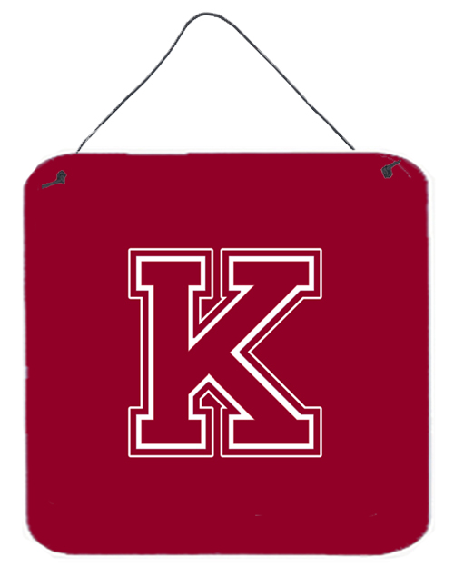 CJ1032-KDS66 6 x 6 in. Letter K Initial Monogram - Maroon and White Aluminium Metal Wall or Door Hanging Prints