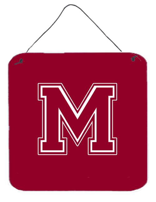 CJ1032-MDS66 6 x 6 in. Letter M Initial Monogram - Maroon and White Aluminium Metal Wall or Door Hanging Prints