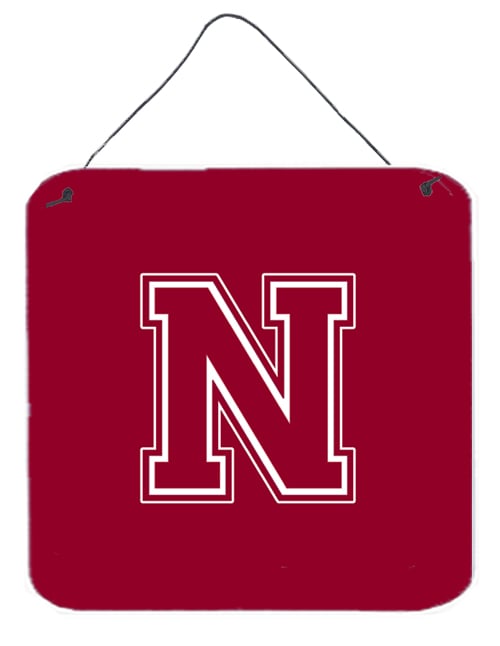 CJ1032-NDS66 6 x 6 in. Letter N Initial Monogram - Maroon and White Aluminium Metal Wall or Door Hanging Prints