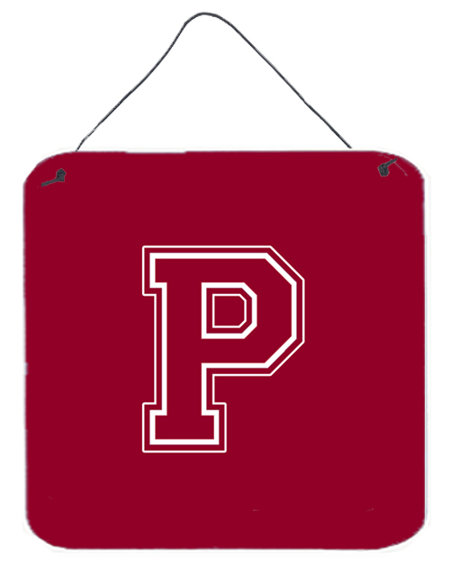 CJ1032-PDS66 6 x 6 in. Letter P Initial Monogram - Maroon and White Aluminium Metal Wall or Door Hanging Prints