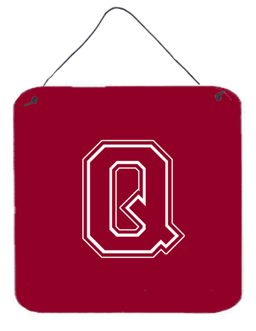 CJ1032-QDS66 6 x 6 in. Letter Q Initial Monogram - Maroon and White Aluminium Metal Wall or Door Hanging Prints
