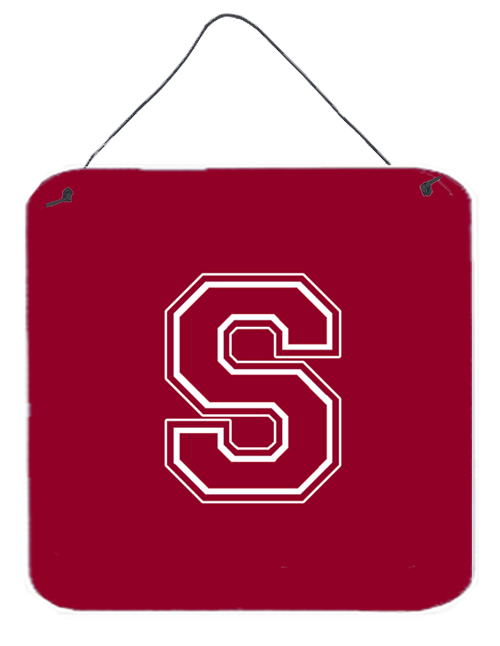 CJ1032-SDS66 6 x 6 in. Letter S Initial Monogram - Maroon and White Aluminium Metal Wall or Door Hanging Prints
