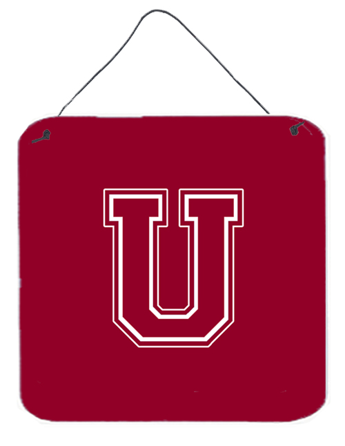 CJ1032-UDS66 6 x 6 in. Letter U Initial Monogram - Maroon and White Aluminium Metal Wall or Door Hanging Prints