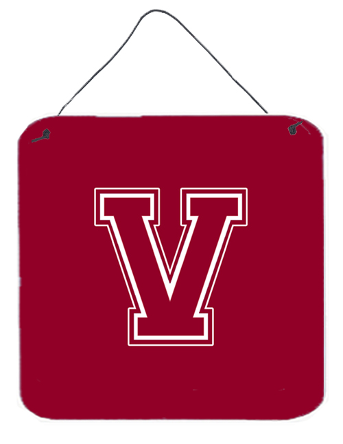 CJ1032-VDS66 6 x 6 in. Letter V Initial Monogram - Maroon and White Aluminium Metal Wall or Door Hanging Prints