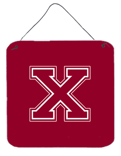 CJ1032-XDS66 6 x 6 in. Letter X Initial Monogram - Maroon and White Aluminium Metal Wall or Door Hanging Prints