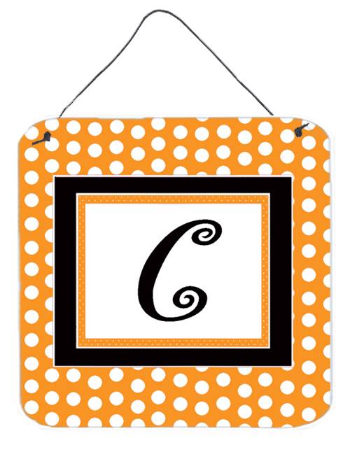CJ1033-CDS66 6 x 6 in. Letter C Initial Monogram - Orange Polkadots Aluminium Metal Wall or Door Hanging Prints