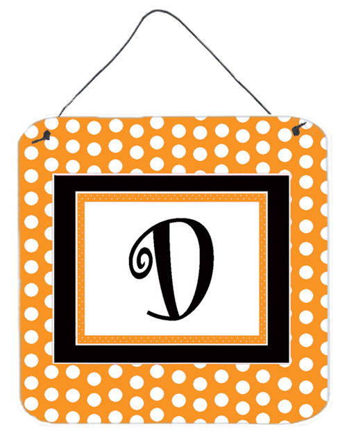 CJ1033-DDS66 6 x 6 in. Letter D Initial Monogram - Orange Polkadots Aluminium Metal Wall or Door Hanging Prints